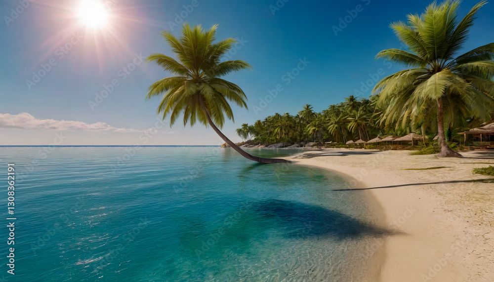 Palm trees on the sandy beach of a beautiful bay. Palm trees on the sandy beach of a beautiful bay.