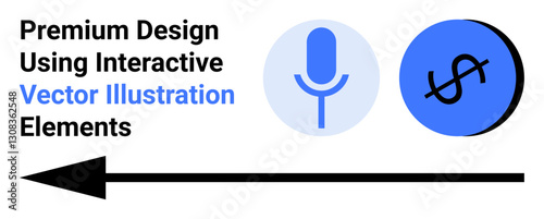 Wallpaper Mural Microphone and dollar symbol in blue circles with bold black arrow and text. Ideal for marketing, communication, finance, technology, advertising, business presentations, flat landing page banner Torontodigital.ca