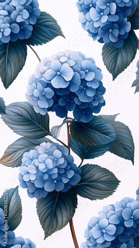 Elegant hydrangea floral pattern symbolizing beauty, growth, and renewal, featuring vintage botanical blooms in a seamless design. Ideal for romantic, summer-themed garden and textile decor