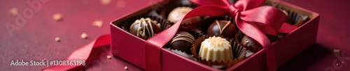 Box of assorted chocolates with ribbon, close-up , heart, february, luxury