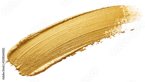 shimmering gold paint stroke makeup swatch isolated on white