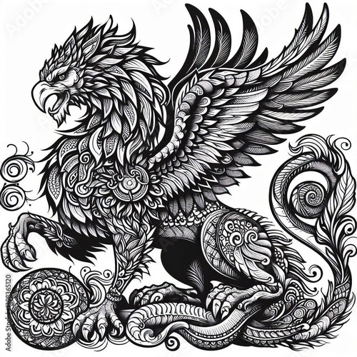 Mythological Creature Bold outlines of a griffin dragon or phoen photo