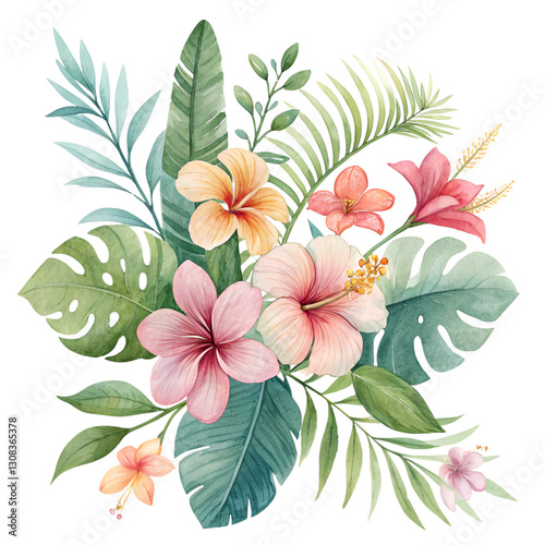 Tropical spring florals isolated on White Background.
