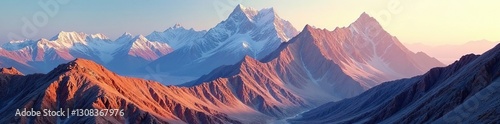 Mountain range with layered metamorphic rocks, metamorphic rocks, rock layers
