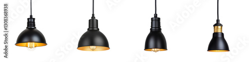 Elegant black and gold industrial style pendant lamps hanging from the ceiling providing ambient lighting and modern decor for a home or office interior