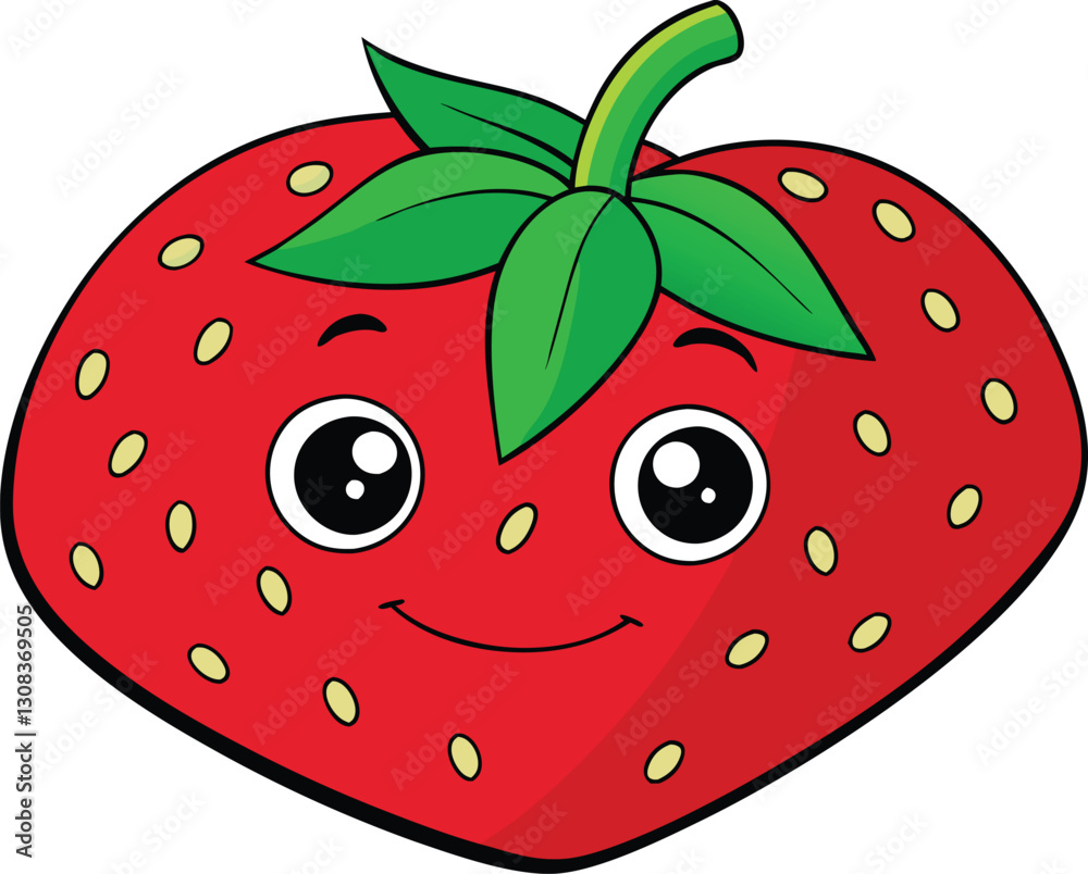 Obraz premium Cute cartoon strawberry with big eyes and a smile.