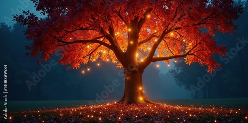 Eine Lichterkette um einen alteren Baum gewickelt, feiertage, herbst photo