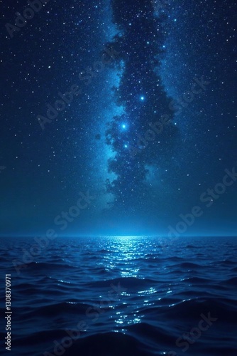 Glimmering constellations in a dark blue cosmic sea, ethereal, glitter, stardust