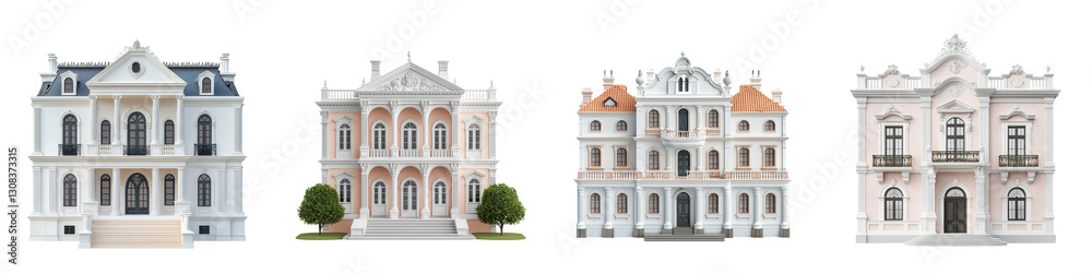 Fototapeta premium Ornate and Impressive Architectural Facades of Stately Historic Houses and Mansions Lining the Streets of a Picturesque Old European Town Showcasing Diverse Styles from Baroque to Victorian
