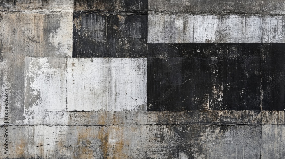 Fototapeta premium Textured Concrete Wall with Black and White Color Blocks and Patterns