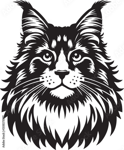 Maine coon cat vector in black and white