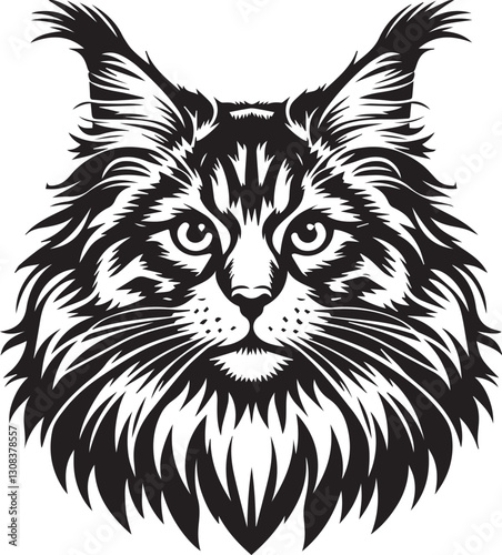 Maine coon cat vector in black and white