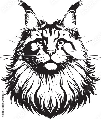 Maine coon cat vector in black and white