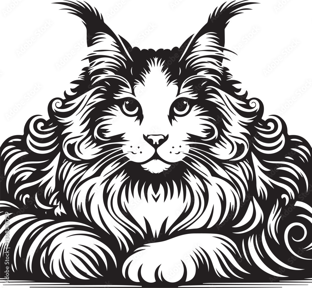 Obraz premium Maine coon cat vector in black and white