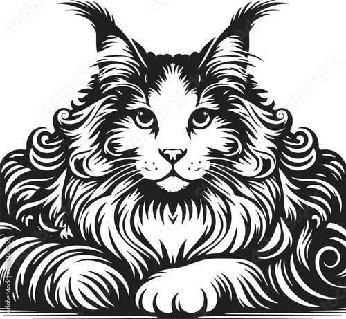 Maine coon cat vector in black and white