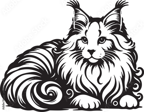 Maine coon cat vector in black and white