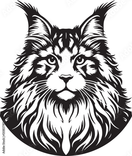 Maine coon cat vector in black and white