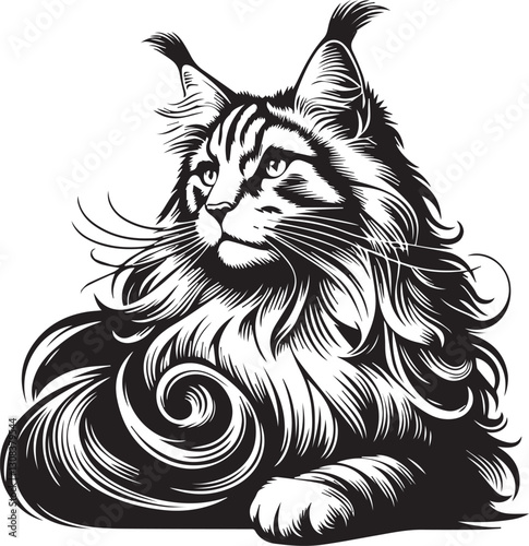 Maine coon cat vector in black and white