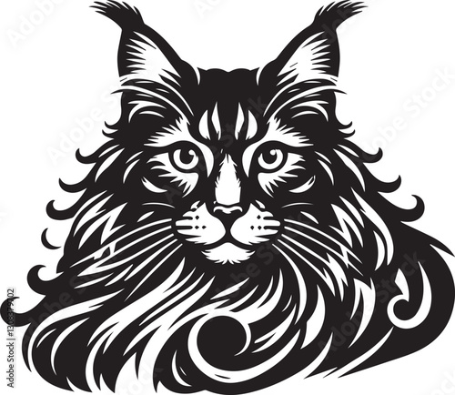 Maine coon cat vector in black and white