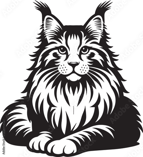 Maine coon cat vector in black and white
