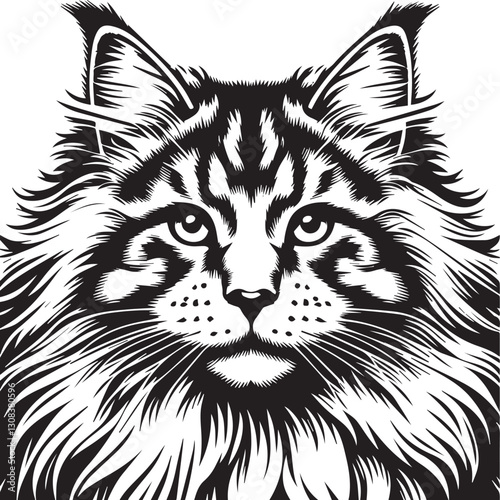 Maine coon cat vector in black and white