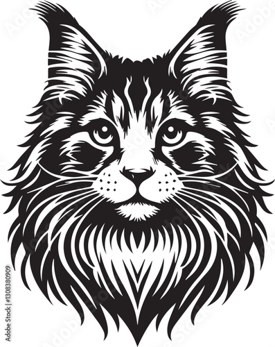Maine coon cat vector in black and white