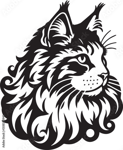 Maine coon cat vector in black and white