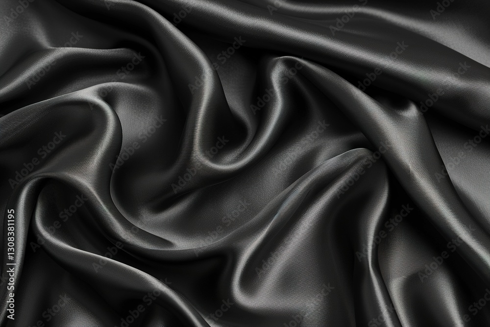 Fototapeta premium Elegant black silk fabric with flowing texture and smooth folds