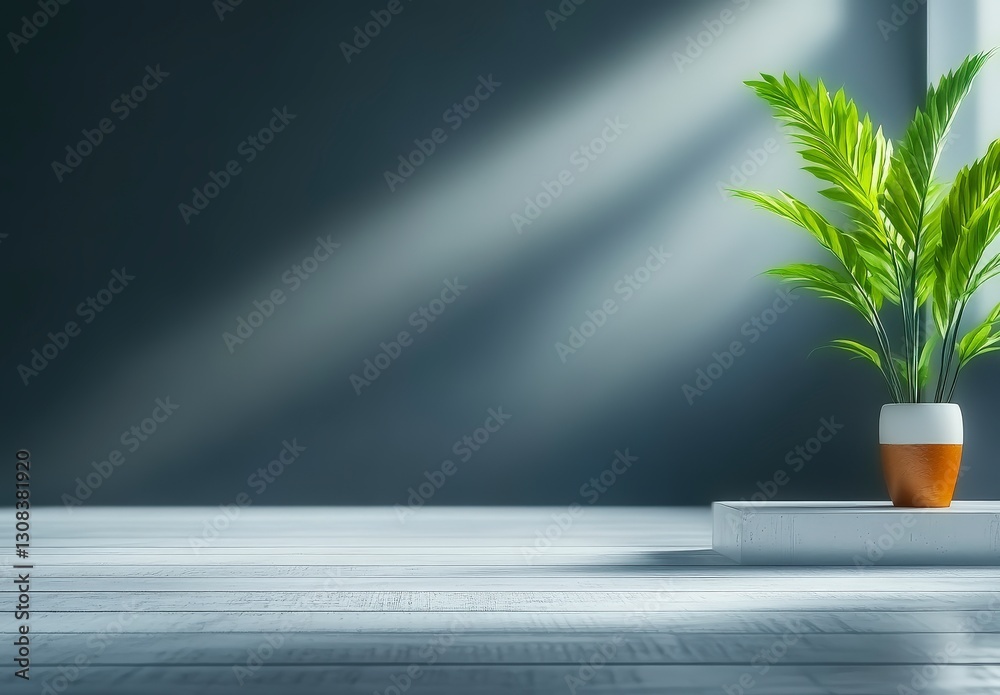 Obraz premium Minimalist White Room with Light and Green Plant