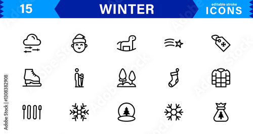 Seasonal Winter Icons. Scalable Illustrations for Snowflakes, Ice, Winter Sports, and Cozy Winter Activities