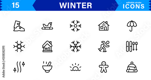 Seasonal Winter Icons. Scalable Illustrations for Snowflakes, Ice, Winter Sports, and Cozy Winter Activities