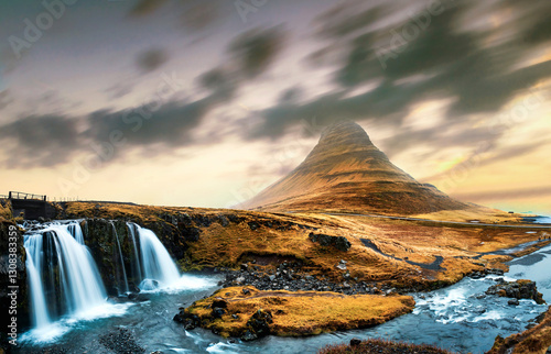 Kirkjufellsfoss waterfal in Snaefellsnes peninsula of Iceland