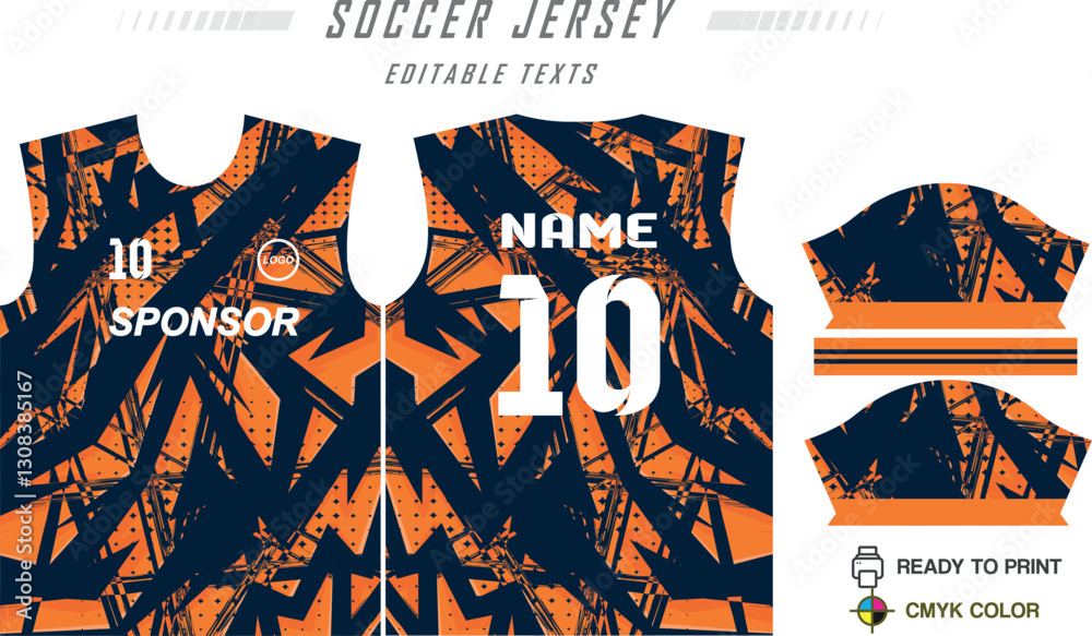 Obraz premium Football Jersey Design Template, Soccer Kit Mockup & Custom Team Uniform Vector with Trendy Shirt Patterns