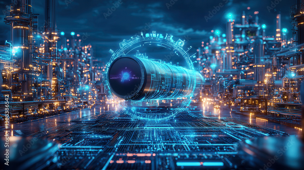 Fototapeta premium Futuristic smart pipeline infrastructure with AI technology and glowing elements