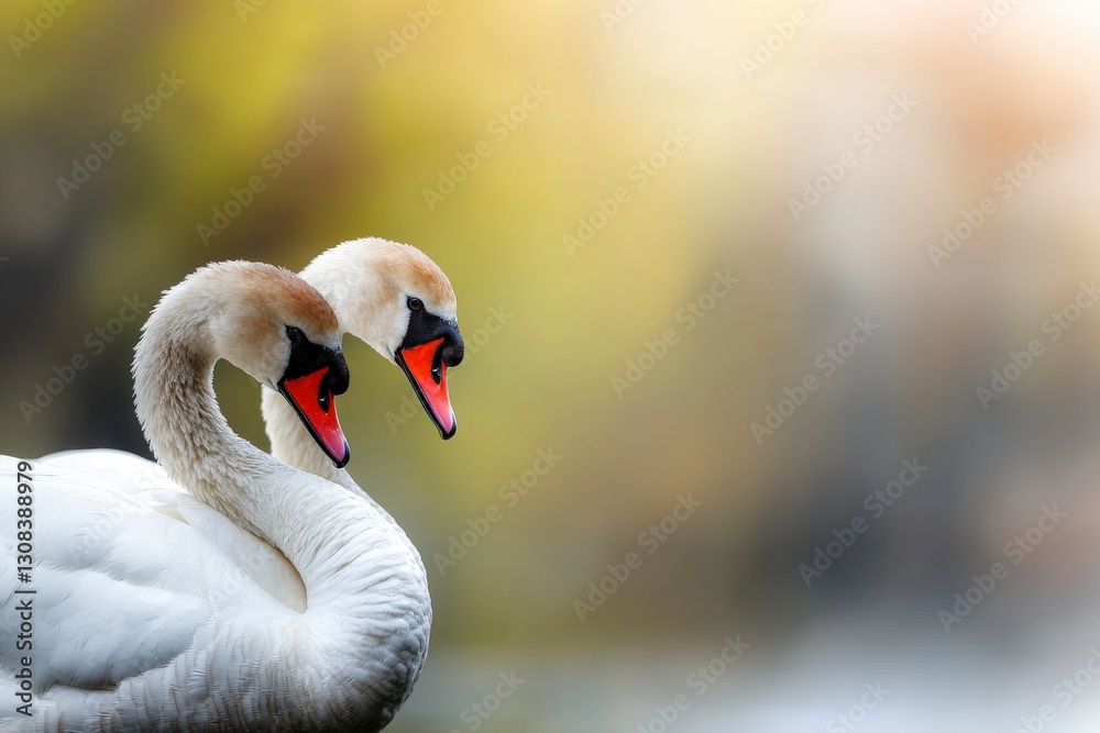 Elegant Swans Embracing in Nature's Serenity Against a Soft Blurred Background Elegant Swans Embracing in Nature's Serenity Against a Soft Blurred Background