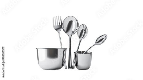 Obraz na płótnie A set of silverware and bowls are displayed on a white background w salonie