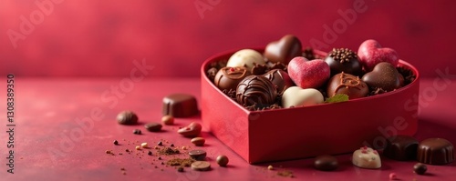 Heart-shaped box overflowing with assorted chocolates , treat, delicious, gift