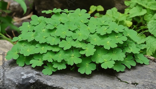 Green clover cluster on rock