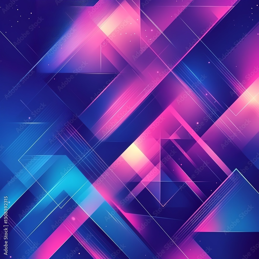 Obraz premium Colorful abstract geometric background with triangular patterns, neon blue and pink hues, intricate shapes, highcontrast design for a futuristic aesthetic