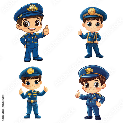 Cute Pilot Boy Cartoon Characters