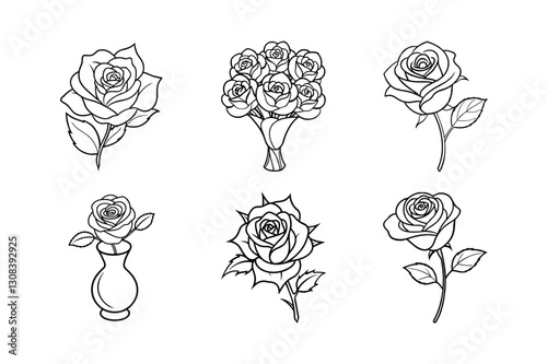 set of roses Vector Outline
