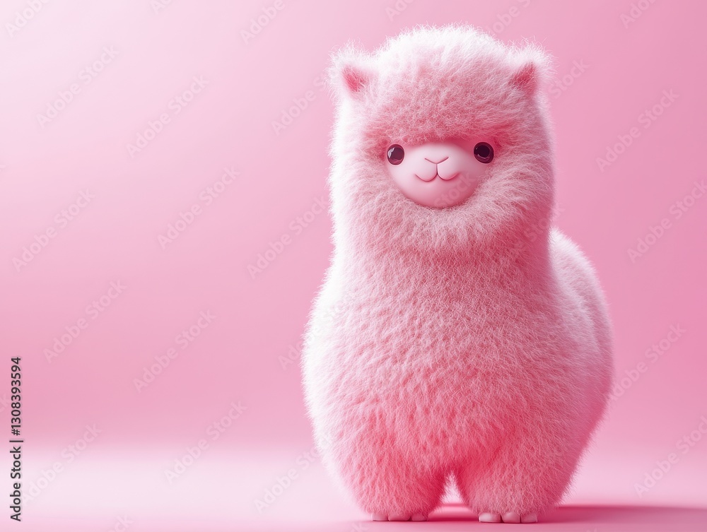 Fototapeta premium Pink Fluffy Alpaca on Pink Background 3D Render
