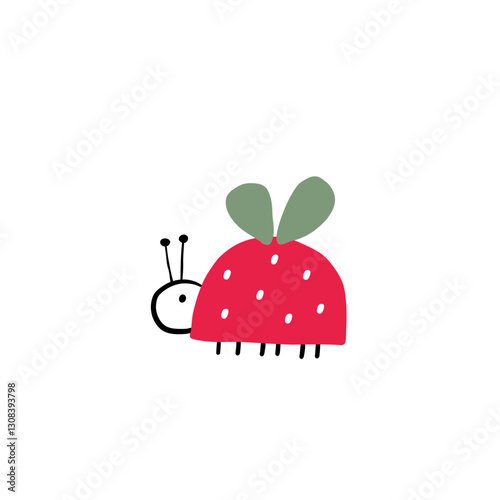 Cute Strawberry and insects print. Print with berry. Natural sweet food. Summer fruit background for fabric, textile, wrapping paper, wallpaper. Flat vector illustration