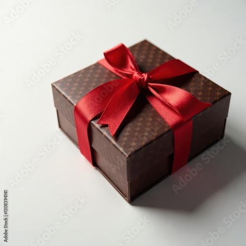 Luxury chocolate gift box, tied with a red ribbon on white , birthday, background, milk