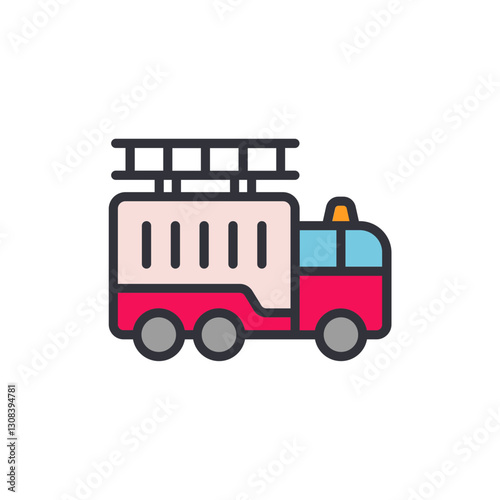 Fire truck colored icons, minimalist vector illustration ,simple transparent graphic element .Isolated on white background