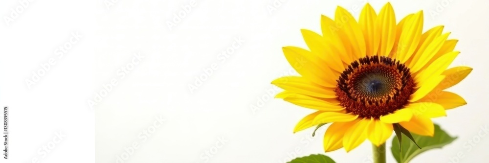 Obraz premium Large sunflower, fully bloomed, pristine white background, high resolution, plant, full bloom