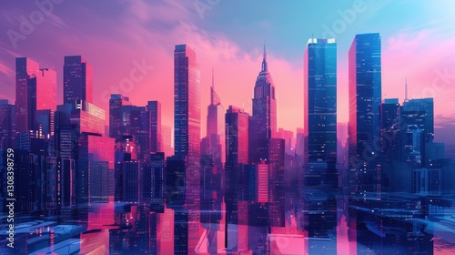 Vibrant Futuristic Cityscape at Sunrise