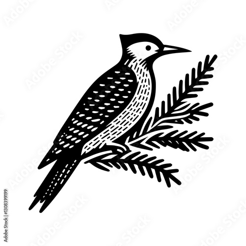 Simple Flat Woodpecker Vector Illustration & Logo Design