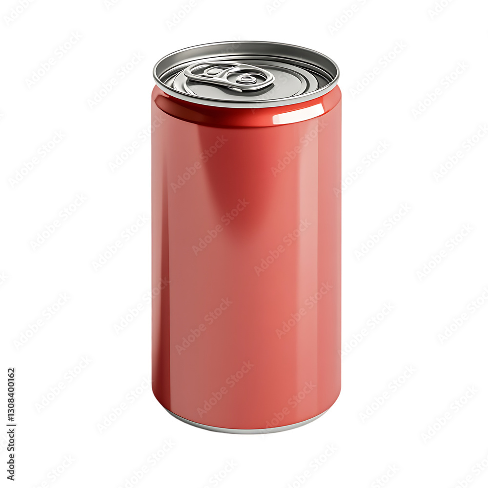 Red aluminum beverage can, isolated on black background.