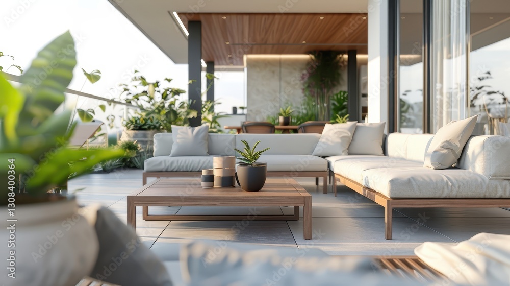 Fototapeta premium Modern Balcony Design with Luxurious Outdoor Furniture
